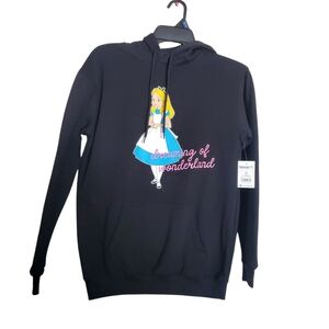 NWT‎ Disney Alice in Wonderland Black Graphic Embroidered Hoodie Womens XS